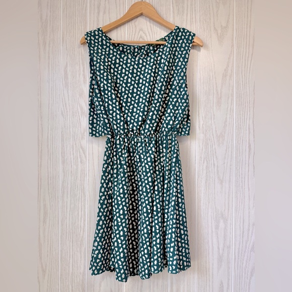 Maude Green & White Abstract Print Sleeveless Romper Size M EUC - Picture 1 of 4